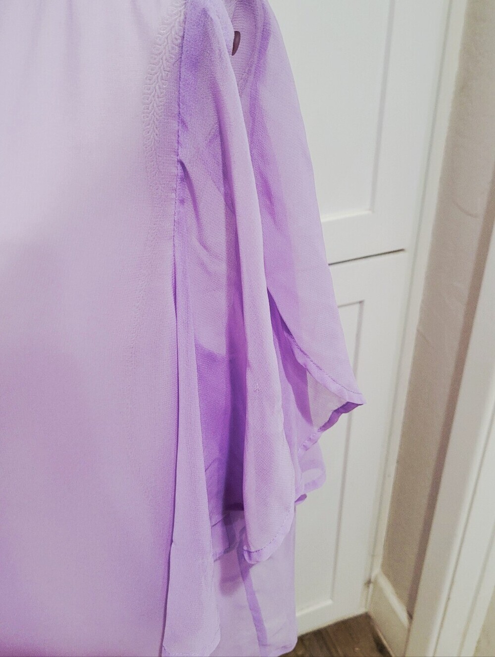 Cristina Sheer Lavender Pintuck V-Neck Flutter Sleeve Top | Size XL - Picture 3 of 8